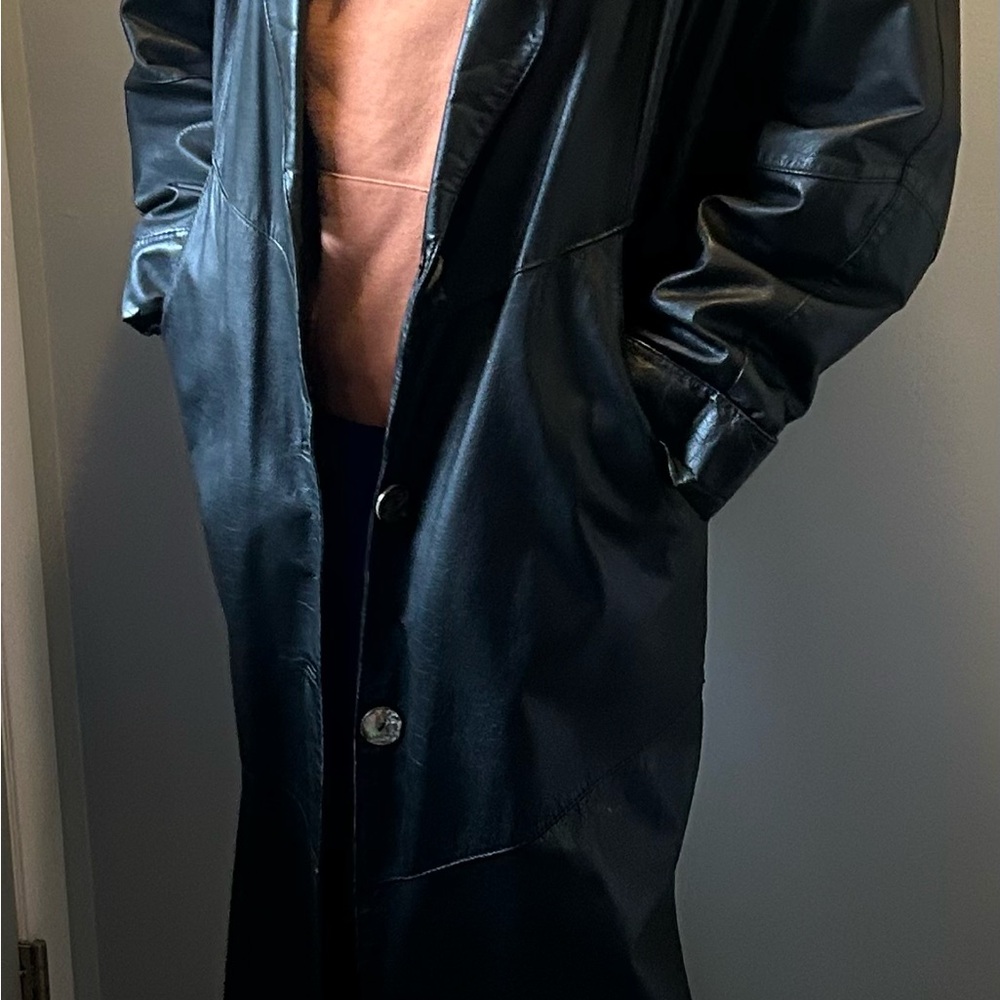 Women’s Long  Black Leather Coat